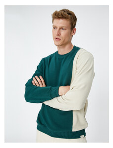 Koton Crew Neck Sweatshirt Color Block Label Printed Long Sleeve