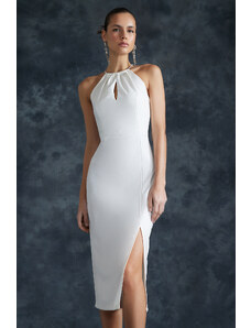 Trendyol Bridal White Formal Fitted Accessory Woven Elegant Evening Dress