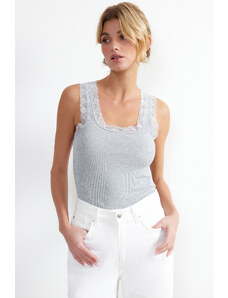 Trendyol Gray Melange Lace Detailed Body Fitted Ribbed Knitted Undershirt