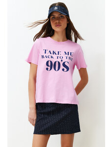 Trendyol Pink Crew Neck Printed Regular/Regular Fit Knitted T-Shirt