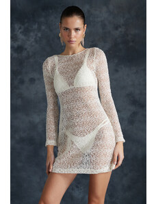 Trendyol Bridal Ecru Body-Fitting Mini Knitted Knitwear Look Beach Dress