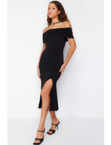 Trendyol Black Body-Sitting Knitted Elegant Evening Dress