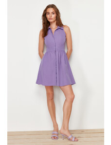 Trendyol Purple Waist Opening Woven Mini Shirt Dress
