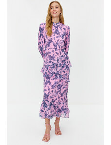 Trendyol Lilac Floral Skirt Frilly Lined Woven Chiffon Dress