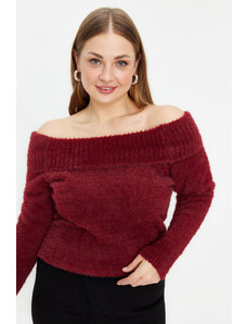 Trendyol Curve Burgundy Carmen Collar Knitwear Sweater