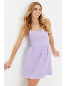 Trendyol Lilac Waist Opened Square Collar Strappy Flounce Mini Woven Dress