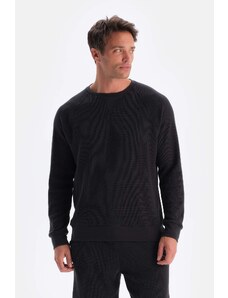 Dagi Black Crew Neck Long Sleeve Waffle Sweatshirt