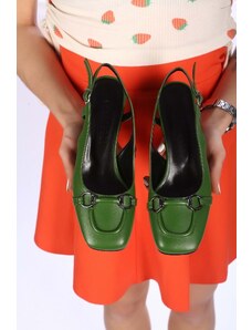 Shoeberry Women's Perotena Grass Green Skin Heeled Shoes