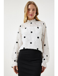 Happiness İstanbul Women's White Marked Polka Dot Woven Blouse