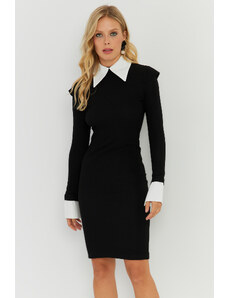 Cool & Sexy Women's Black Shirt Detailed Midi Dress