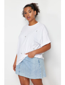 Trendyol Curve White Heart Accessory Detailed Oversize Knitted T-shirt
