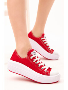 Tonny Black Women's Red Comfortable Fit Thick Soled Sneakers.