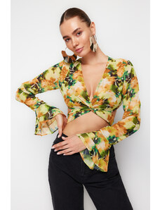 Trendyol Multi Color Patterned Crop Chiffon Blouse