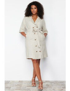 Trendyol Curve Beige Double Breasted Closure Woven Jacket Linen Blended Dress