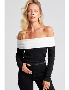 Cool & Sexy Women's Black-White Madonna Collar Camisole Blouse