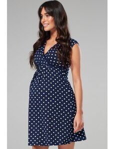 Letní těhotenské a kojící šaty 3v1 Happy Mama modré s většími puntíky