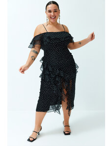 Trendyol Curve Black Polka Dot Maxi Woven Dress