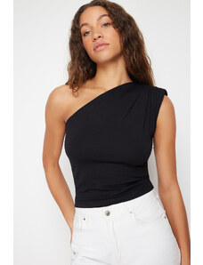 Trendyol Black Asymmetric One-Shoulder Waistband Elastic Knitted Blouse