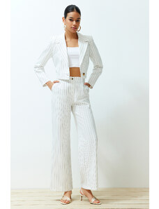 Trendyol Ecru Wide Leg/Wide Leg Striped Woven Trousers