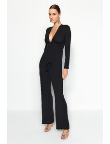 Trendyol Black Fitted Knotted Crepe Jumpsuit