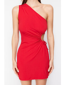 Trendyol Red Fitted Window/Cut Knitted Out Detailed Elegant Evening Dress