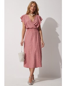Happiness İstanbul Women's Dry Rose Ruffles, Textured Knitted Dress