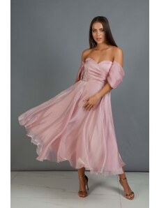 Carmen Powder Low Sleeve Organza Engagement Evening Dress