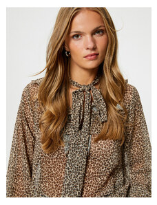 Koton Leopard Patterned Blouse Foulard Collar Frilly Window Detailed