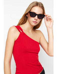 Trendyol Red One-Shoulder Fitted Stretch Knitted Blouse