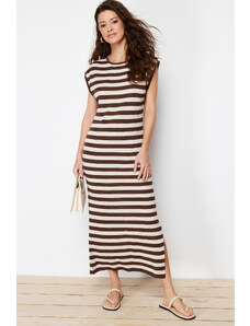 Trendyol Brown Maxi Knitwear Cotton Striped Dress
