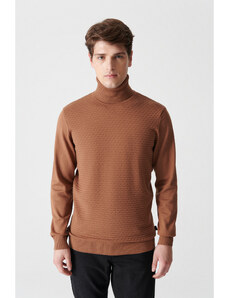 Avva Men's Camel Turtleneck Jacquard Sweater