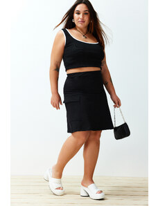 Trendyol Curve Black Pocketed Mini Knitted Skirt