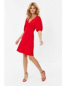 Trendyol Red Skirt Flounced Balloon Sleeve Mini Woven Dress