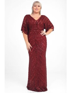 By Saygı Women's Burgundy Plus Size Evening Dress