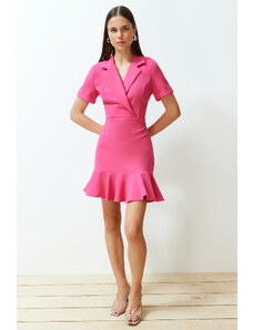 Trendyol Fuchsia Skirt Flounce Jacket Collar Mini Woven Dress