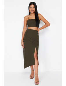 Trendyol Khaki Asymmetric Cut and Slit Detailed Skirt