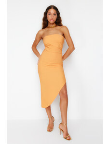 Trendyol Orange Body-fitting Woven Elegant Evening Dress