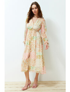 Trendyol Powder Paisley Patterned Chiffon Lined Maxi Woven Dress