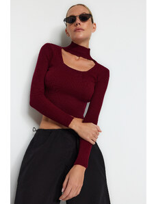 Trendyol Claret Red Crop Stand-Up Knitwear Sweater