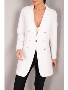 armonika Women's White Buttoned Long Jacket