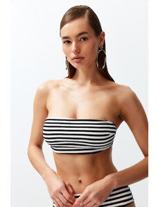 Trendyol Black-White Striped Strapless Textured Hipster Bikini Top