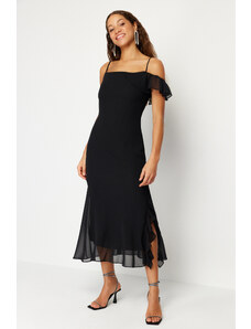 Trendyol Black Flounced Chiffon Stylish Evening Dress