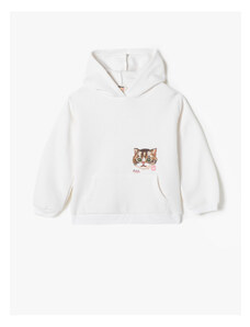 Koton Cat Printed Hooded Sweatshirt Long Sleeved Raspberry Pie