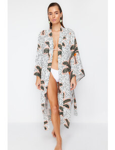 Trendyol Tropical Patterned Belted Maxi Woven 100% Cotton Kimono&Kaftan