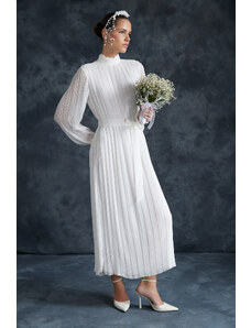 Trendyol Ecru Pleated Lined Chiffon Bridal/Nikah Special Occasion Dress