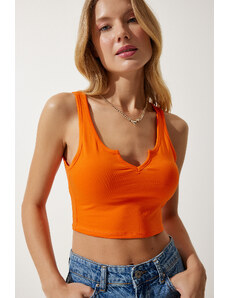Happiness İstanbul Women's Orange Strap Crop Knitted Blouse
