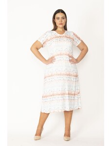 Şans Women's Plus Size Colored Tie Dye Patterned Combed Combed Cotton Dress
