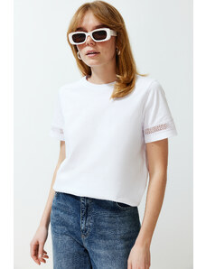 Trendyol White Accessory Detailed Basic/Regular Pattern Knitted T-Shirt