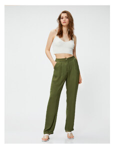 Koton High Waist Straight Leg Trousers with Pockets Pleat Detailed
