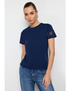Trendyol Navy Blue Brode Detail Regular/Basic Fit Knitted T-Shirt